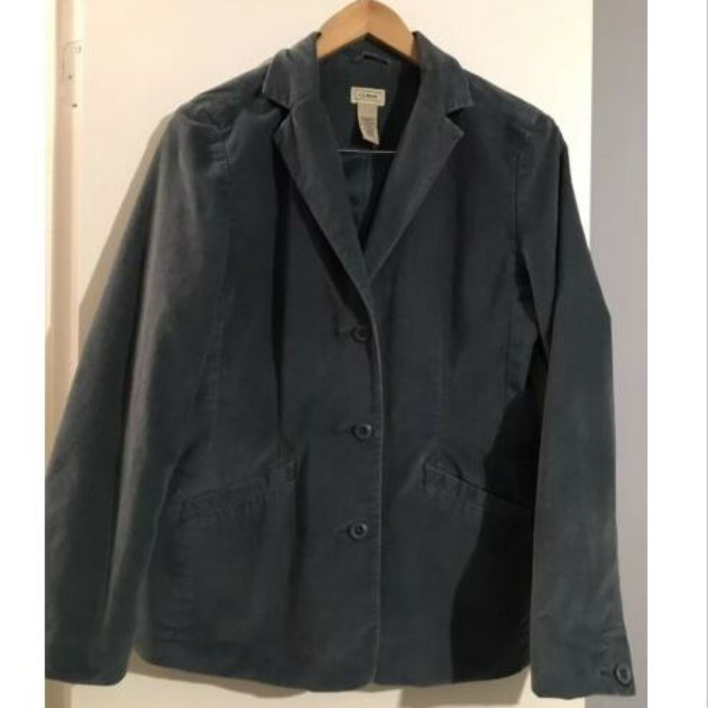 L.L Bean Womens Velvet Blazer Jacket Sz. 12 Blue